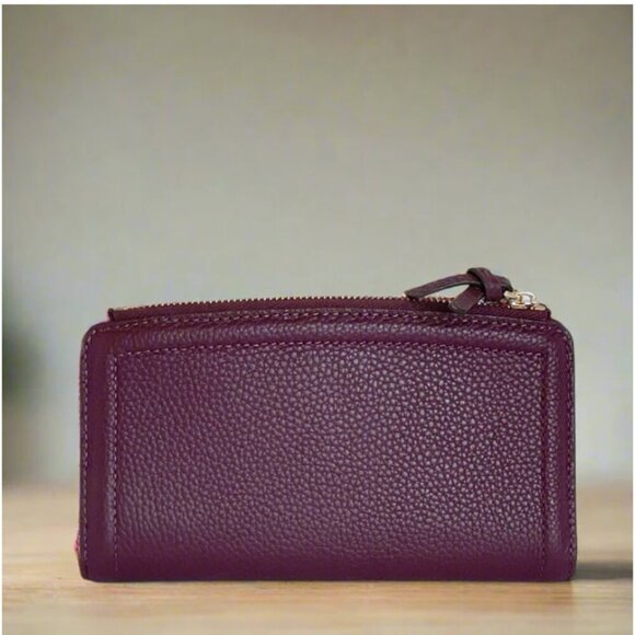 Kate Spade Knott Bifold Slim Snap Wallet Womens Cherry Red Leather Zip - Picture 2 of 7